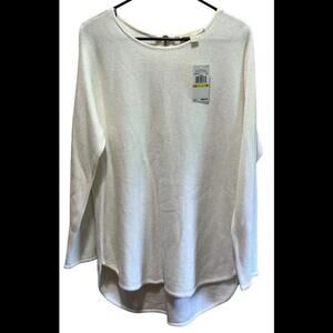 NWT MICHAEL KORS Women's Cream Tunic Sweater Zip at Back Rounded Hi-Low Hem‎ XS